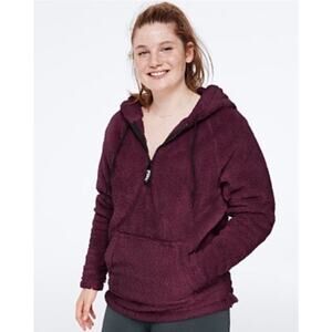 PINK Sherpa Pullover Size Medium Victoria’s Secret Hooded Half Zip Plum Pocket